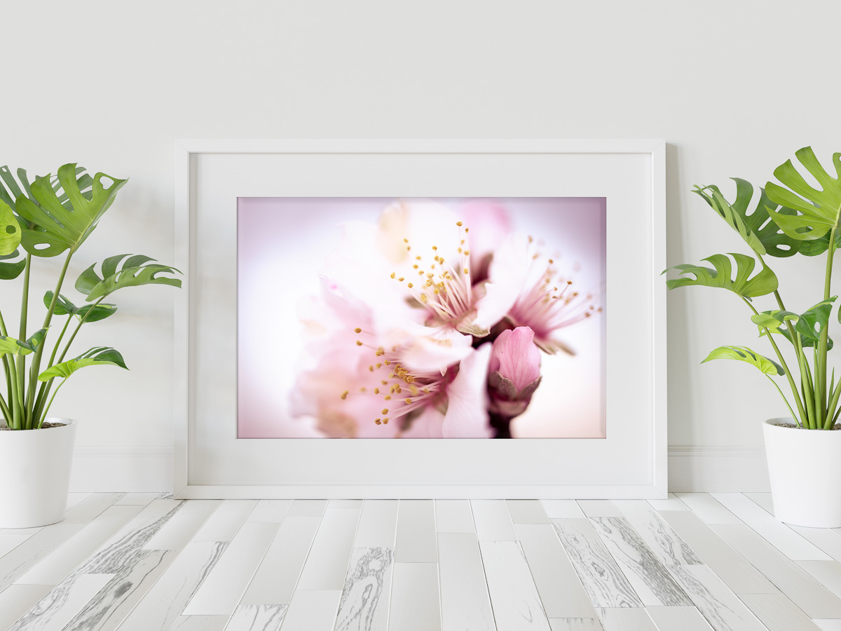 White frame leaning on floor in interior mockup. Template of a p